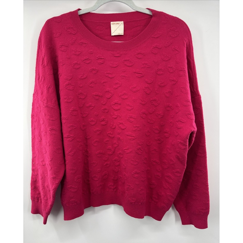 Kerisma Clyde Leo Sweater Angora Women's Size M/L Fuchsia Red Lips Valentines